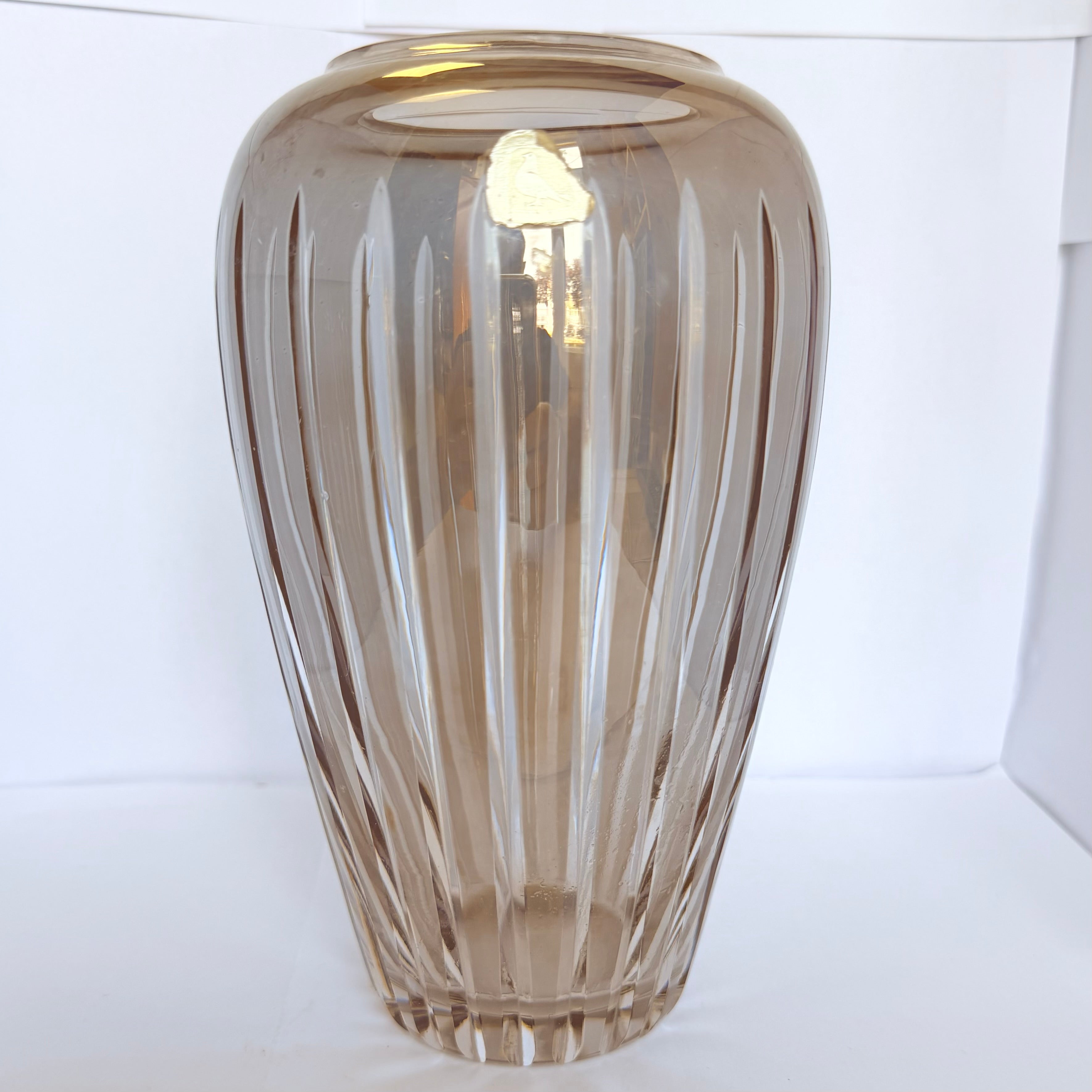 Vază Cristal 24% PbO Gri Transparent – Ø13 × 20 cm