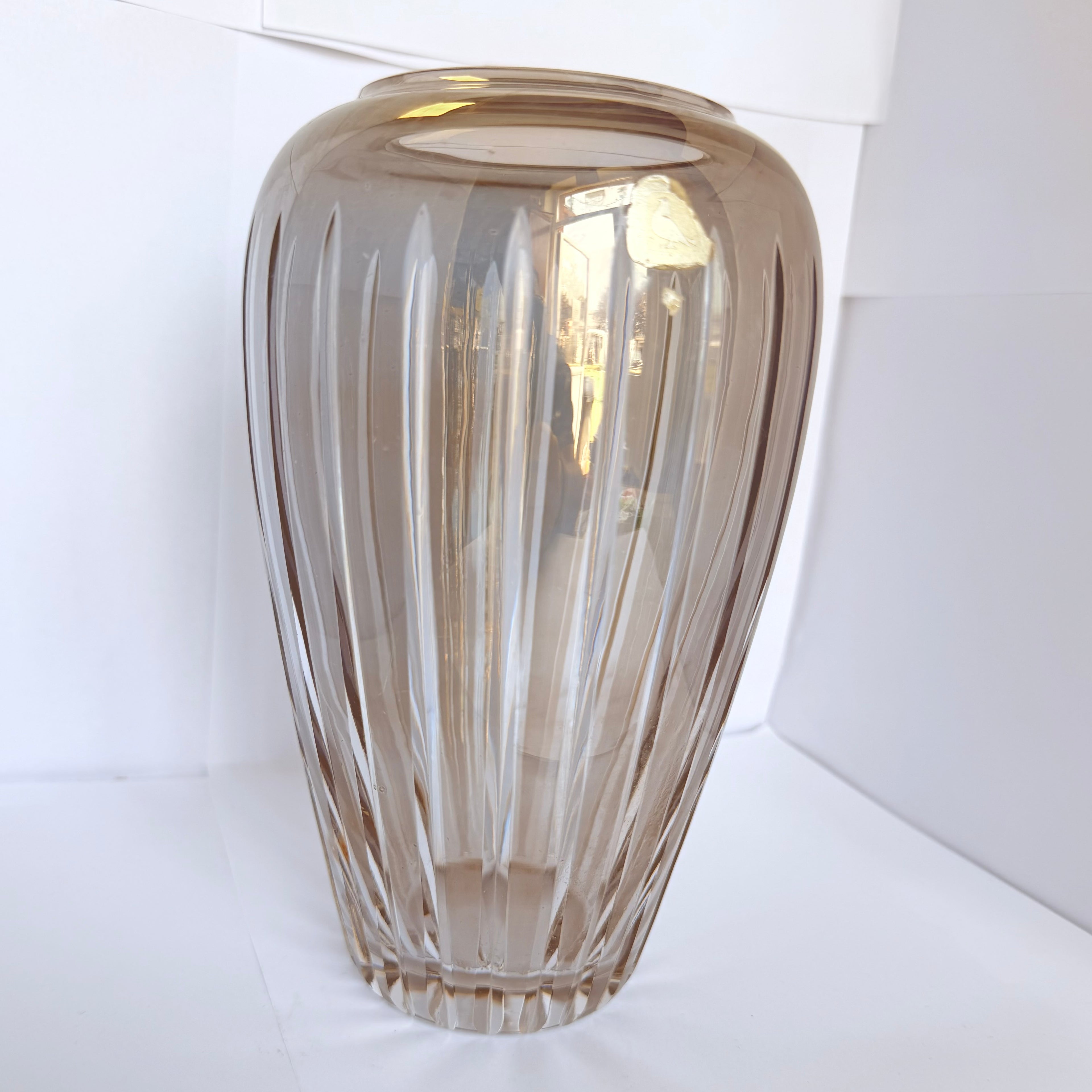 Vază Cristal 24% PbO Gri Transparent – Ø13 × 20 cm