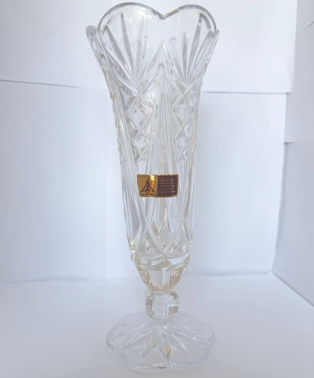 Vază Cristal 24% PbO Transparentă – Ø10 × 26 cm