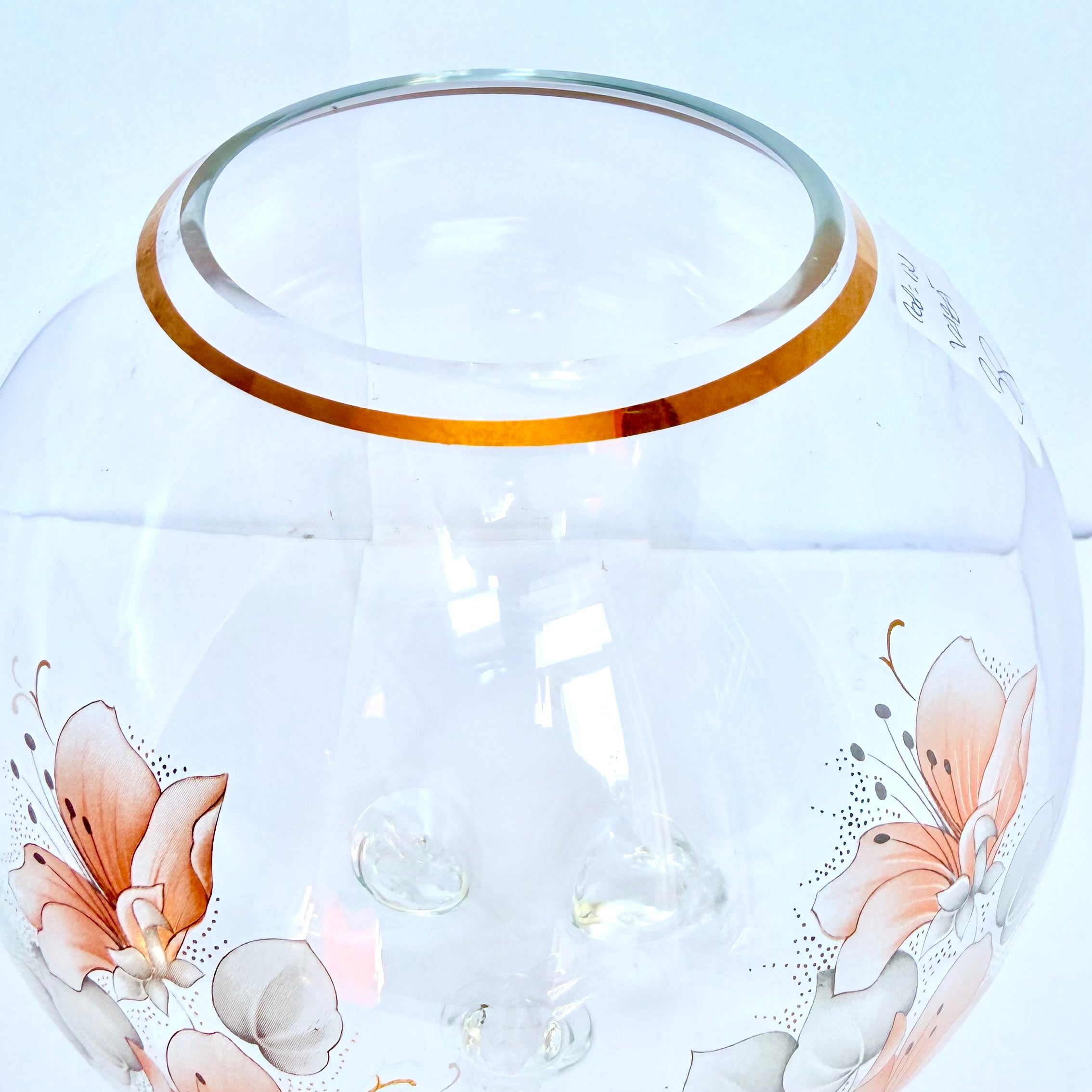 Vază din Sticlă Transparentă cu Imprimeu Floral – Ø14 × 15 cm