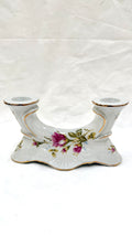 Sfeșnic din Porțelan Alb cu Imprimeu Floral – 18 × 7 × 9,5 cm