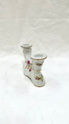 Sfeșnic din Porțelan Alb cu Imprimeu Floral – 18 × 7 × 9,5 cm