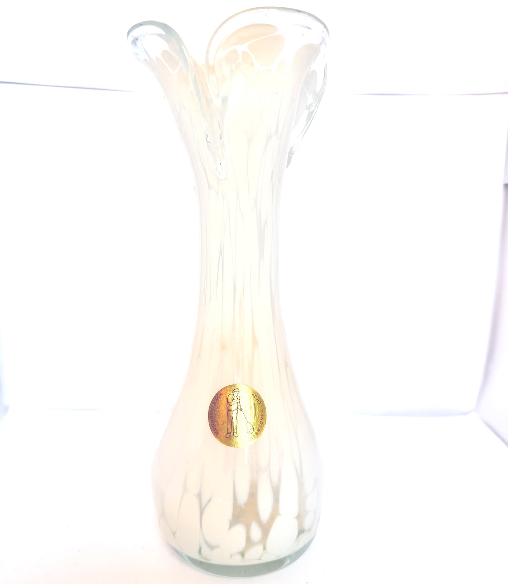 Vază din Sticlă Murano Transparentă și Albă – Ø8 × 23 cm