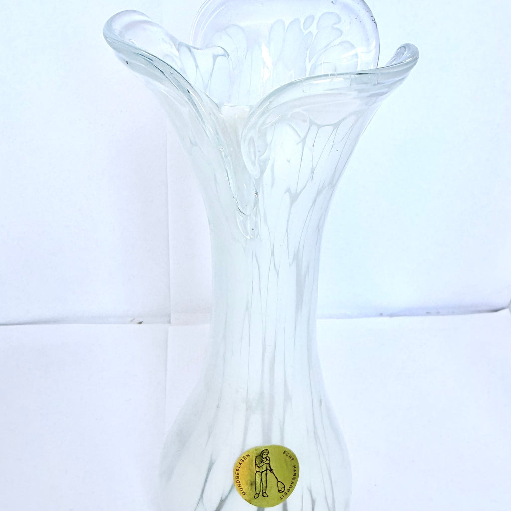 Vază din Sticlă Murano Transparentă și Albă – Ø8 × 23 cm