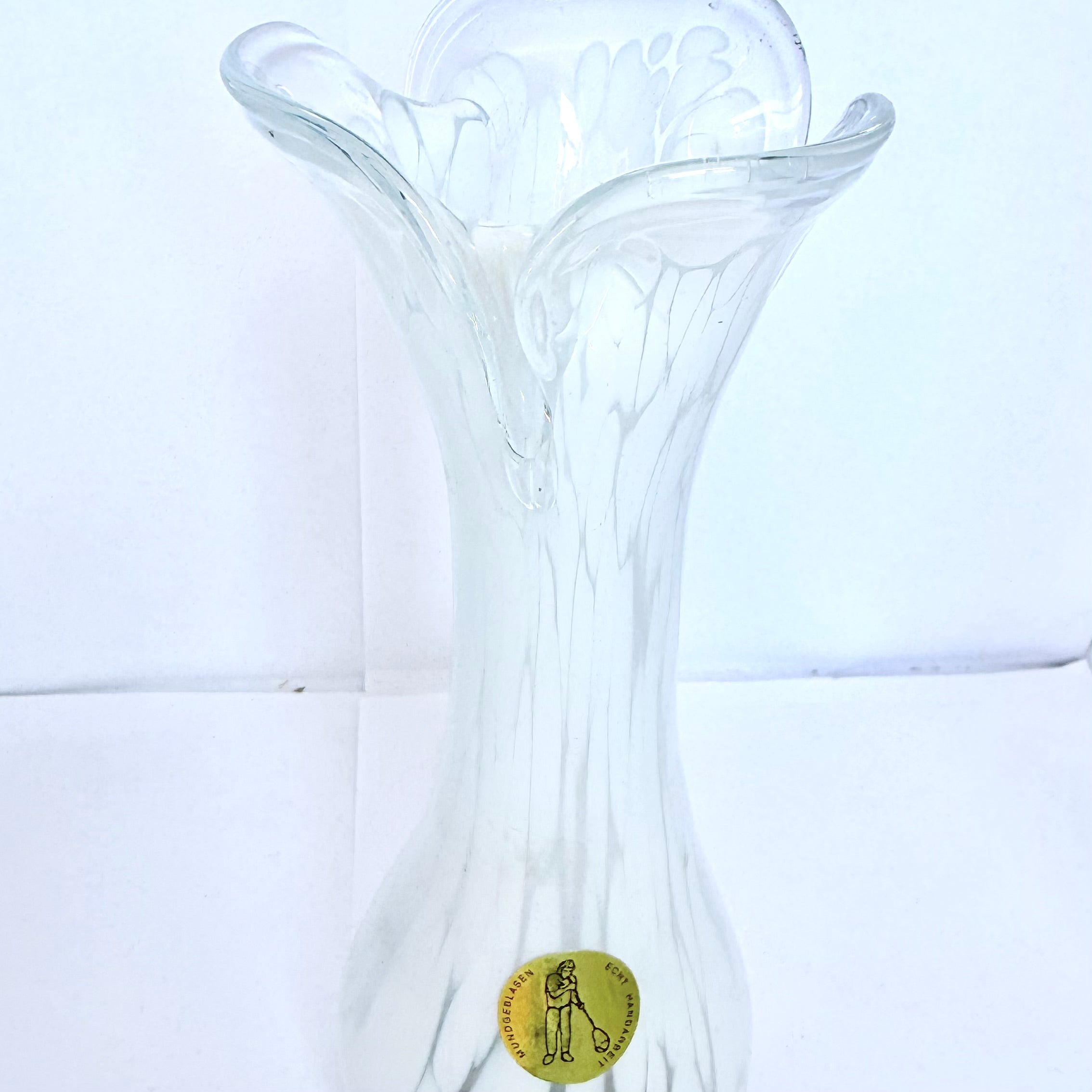 Vază din Sticlă Murano Transparentă și Albă – Ø8 × 23 cm