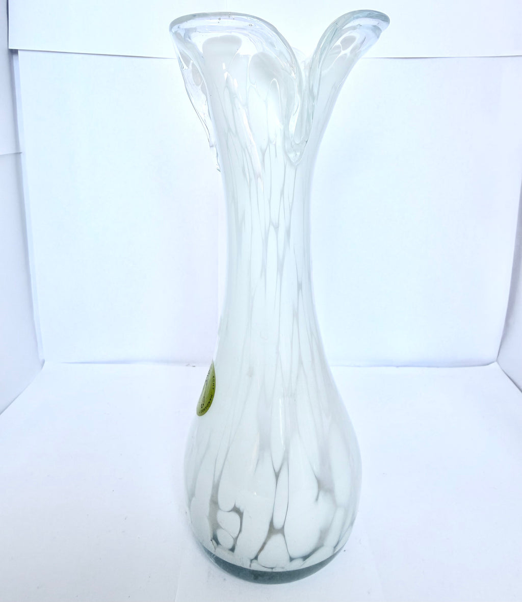 Vază din Sticlă Murano Transparentă și Albă – Ø8 × 23 cm
