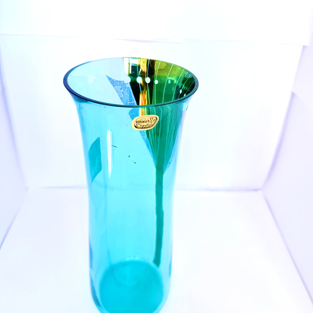 Vază Cristal Bohemia 24% PbO – Verde Transparent D9x24cm
