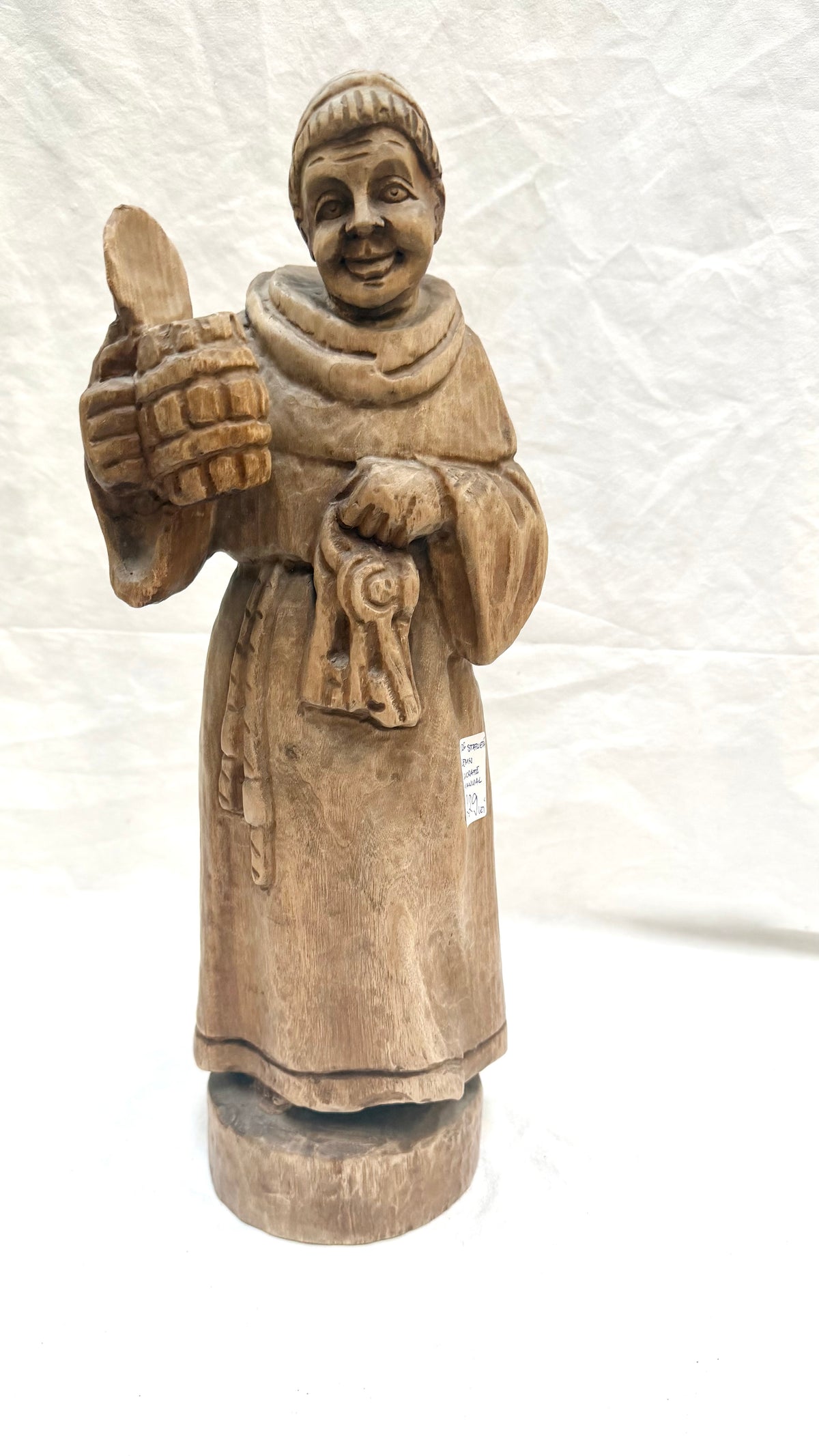 Statuetă din Lemn Sculptată Manual – Călugăr – 14 × 14 × 43,5 cm