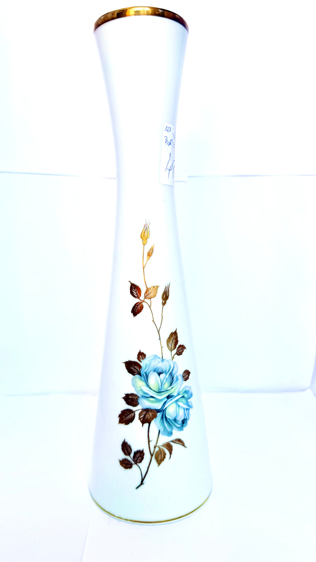 Vază din Porțelan Alb cu Imprimeu Floral – Ø8 × 30,5 cm