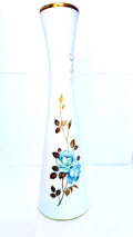 Vază din Porțelan Alb cu Imprimeu Floral – Ø8 × 30,5 cm