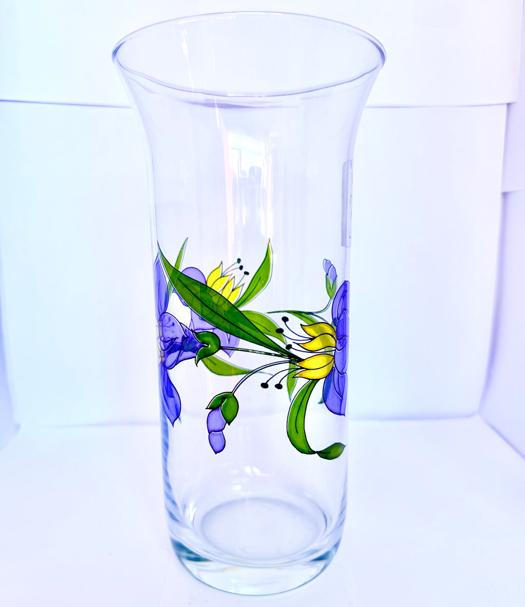 Vază din Sticlă Transparentă cu Imprimeu Floral – Ø11 × 21,5 cm