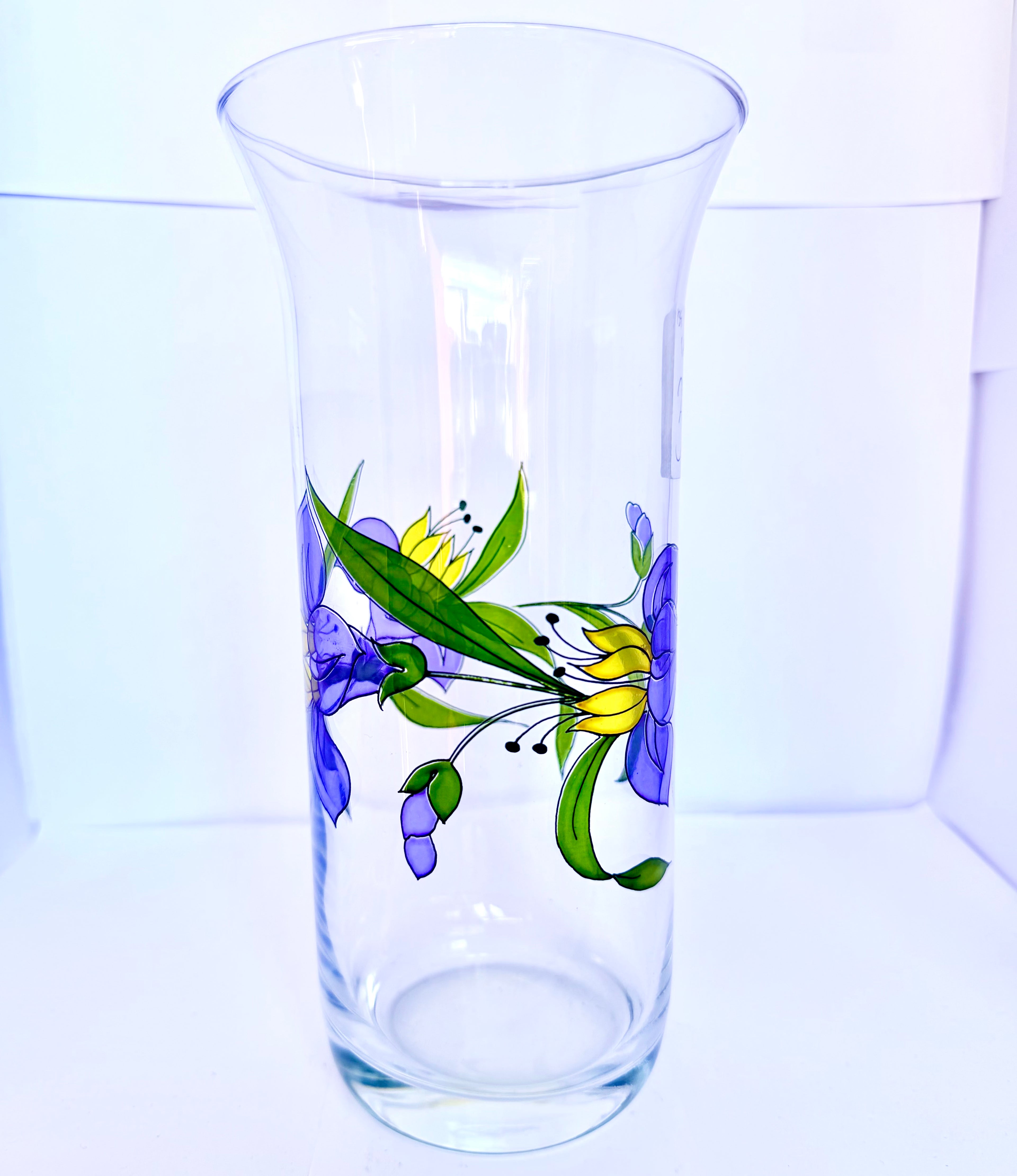 Vază din Sticlă Transparentă cu Imprimeu Floral – Ø11 × 21,5 cm