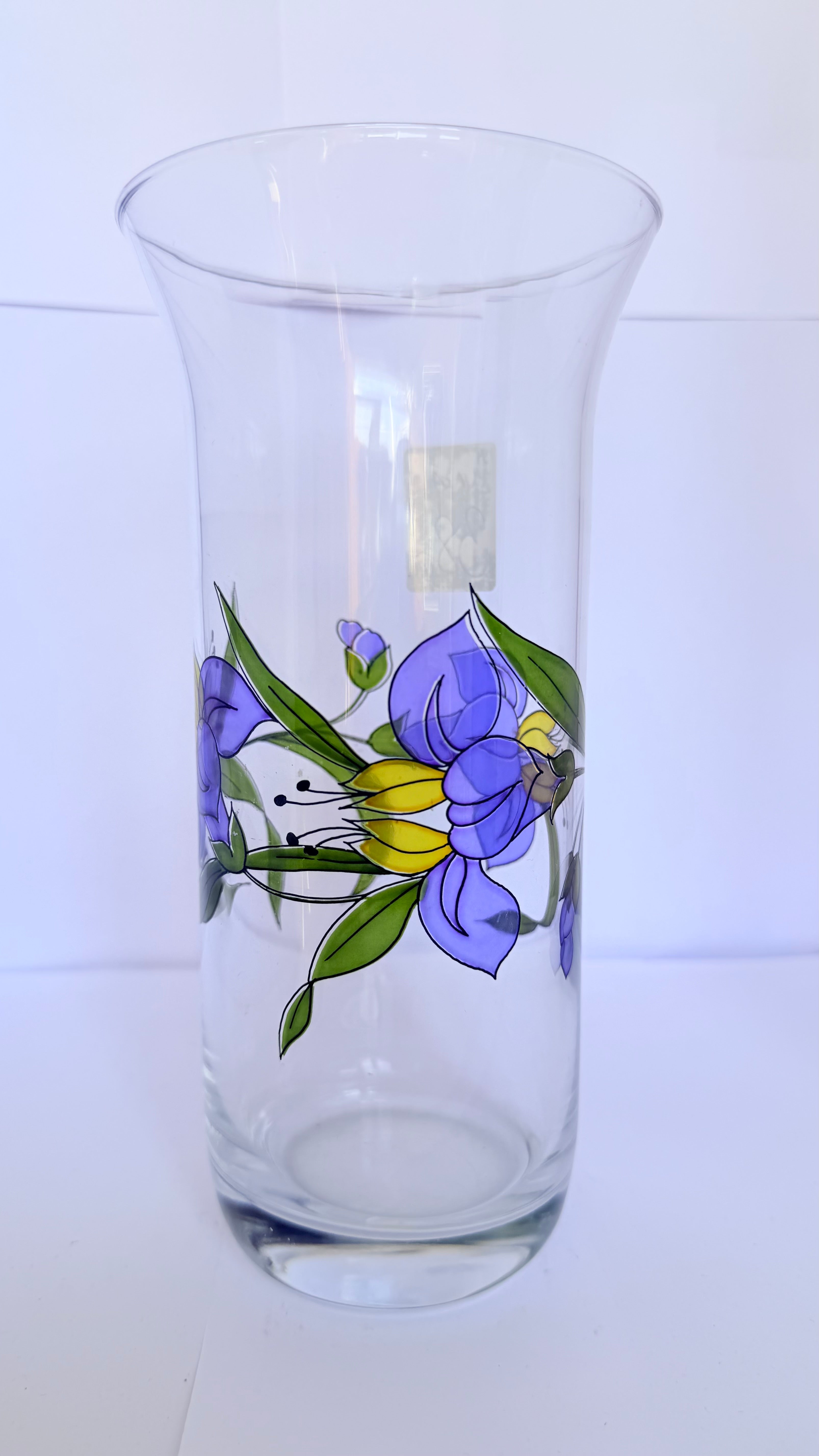 Vază din Sticlă Transparentă cu Imprimeu Floral – Ø11 × 21,5 cm