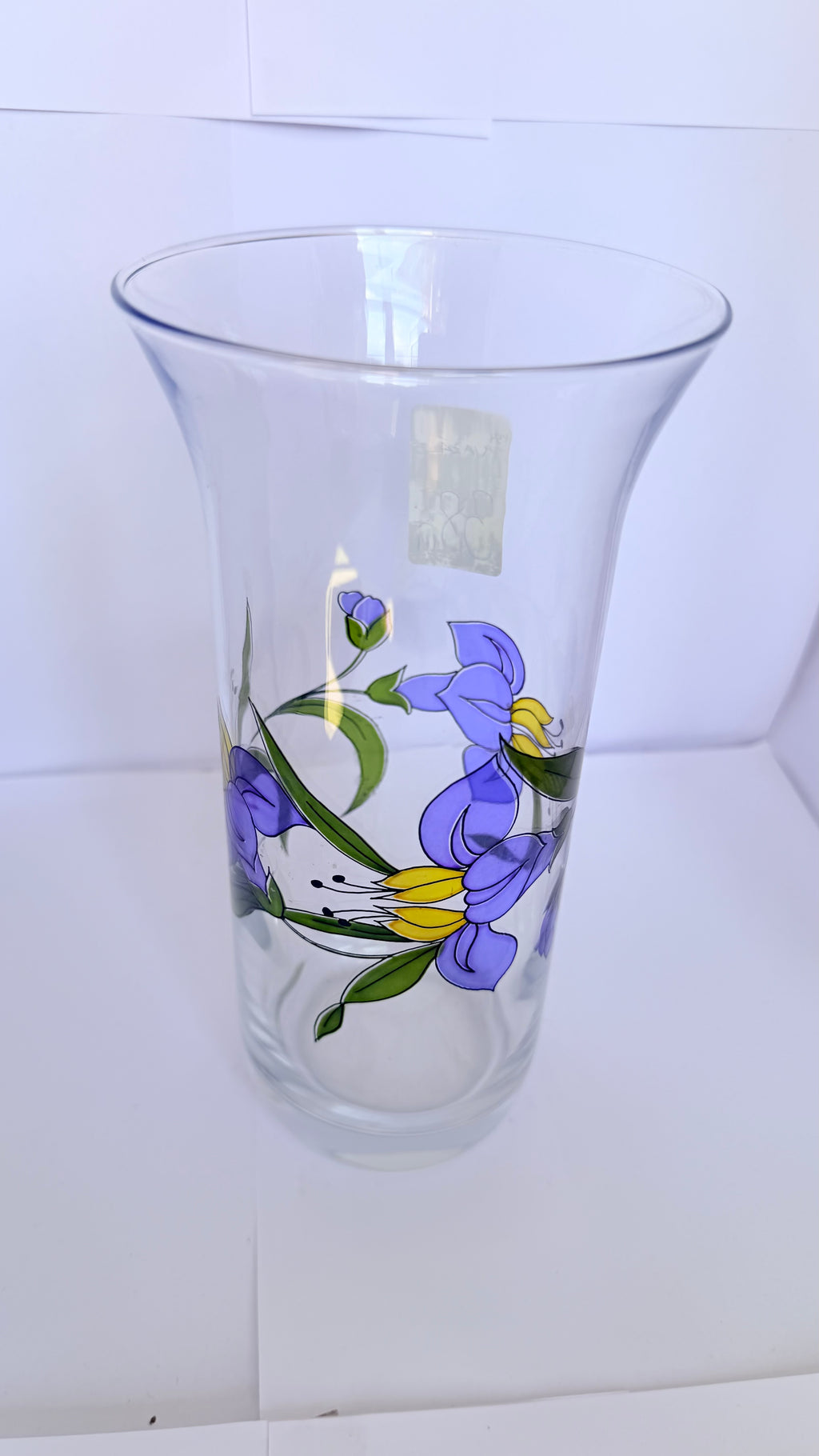 Vază din Sticlă Transparentă cu Imprimeu Floral – Ø11 × 21,5 cm