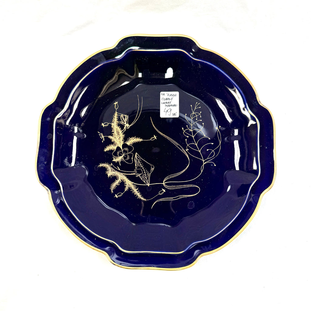 Platou din Sticlă Cobalt Albastră, Pictat Manual – Ø29,5 cm