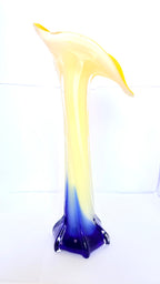 Vază din Sticlă Murano Galbenă cu Albastru – 15 × 8 × 30 cm