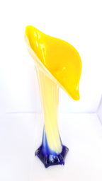 Vază din Sticlă Murano Galbenă cu Albastru – 15 × 8 × 30 cm