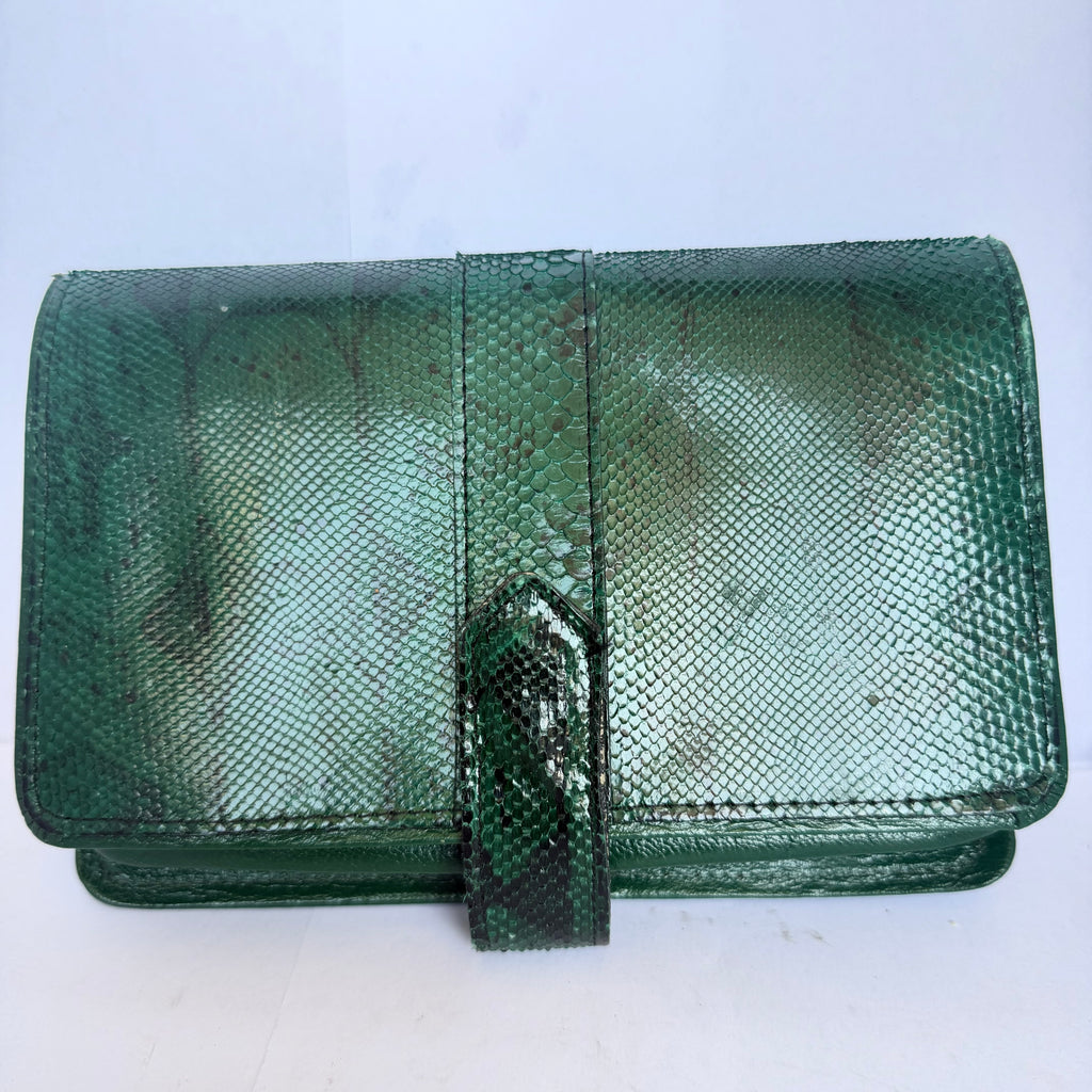 Geantă din Piele Naturală de Șarpe Verde – 20 × 4 × 13 cm