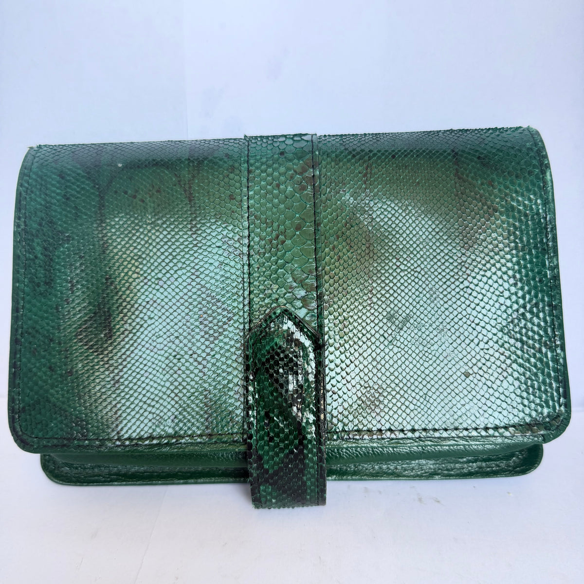 Geantă din Piele Naturală de Șarpe Verde – 20 × 4 × 13 cm