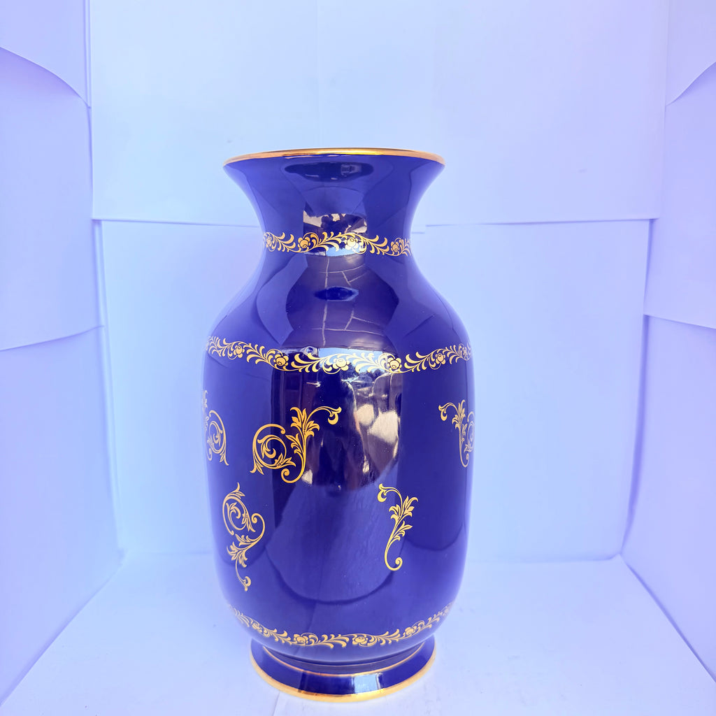 Vază Capo di Monte din Porțelan Cobalt Albastru – Ø14 × 26 cm