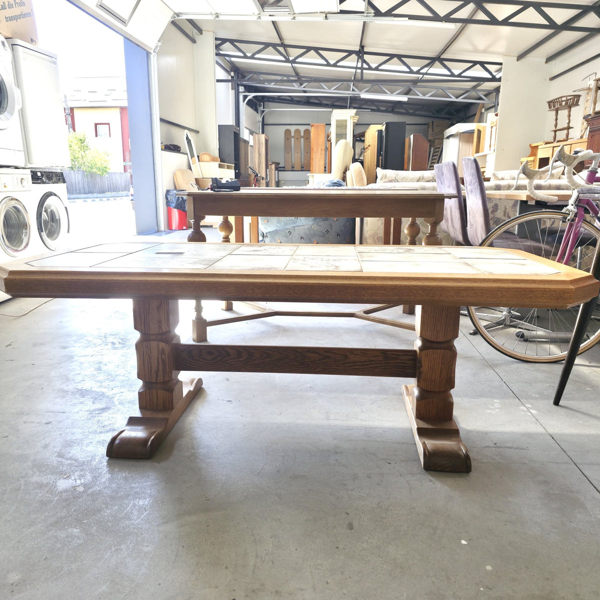 Masă de Cafea din Lemn Masiv cu Blat din Lemn și Ceramică – 158 × 78 × 56 cm