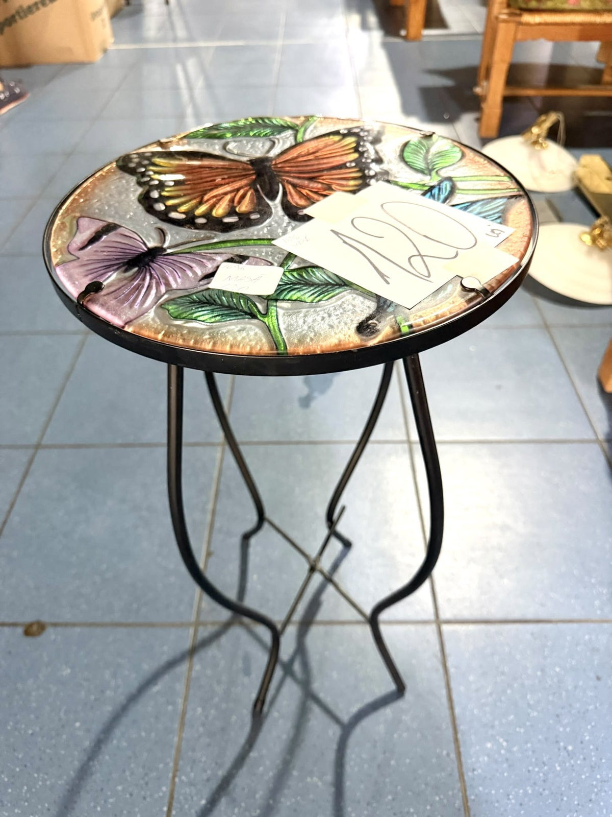 Măsuță de Cafea cu Cadru Metalic și Blat din Ceramică – Ø30 × 54 cm