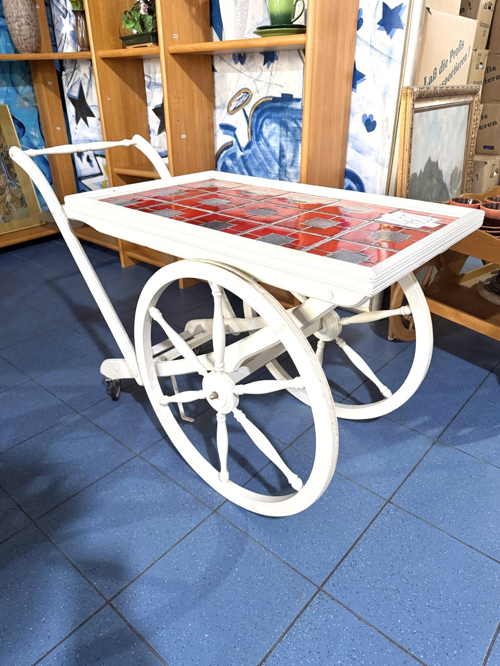 Masă Stil Gheridon din Lemn Masiv cu Roți și Blat din Ceramică – 100 × 50 × 77 cm