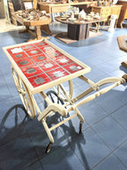 Masă Stil Gheridon din Lemn Masiv cu Roți și Blat din Ceramică – 100 × 50 × 77 cm