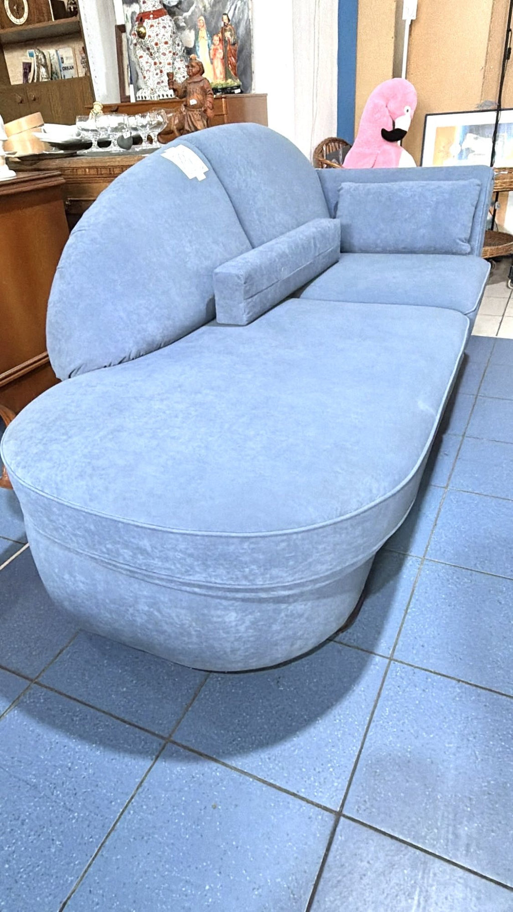 Canapea Stil Sofa cu un Braț, Spațiu de Depozitare și Tapițerie Albastră – 200 × 90 × 83 cm