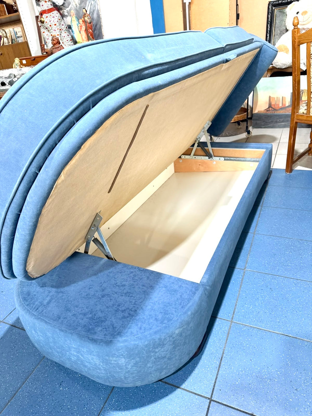 Canapea Stil Sofa cu un Braț, Spațiu de Depozitare și Tapițerie Albastră – 200 × 90 × 83 cm