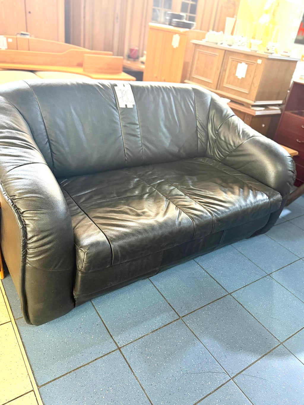 Canapea din Piele Neagră, 2 Locuri – 150 × 85 × 73 cm