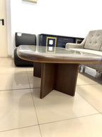 Masă de Cafea din Lemn Masiv cu Blat din Granit Natural – 130 × 90 × 53 cm