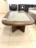 Masă de Cafea din Lemn Masiv cu Blat din Granit Natural – 130 × 90 × 53 cm