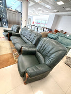 Set Living din Piele Naturală Verde Închis Antichizat – Canapea 3 Locuri + 2 Fotolii