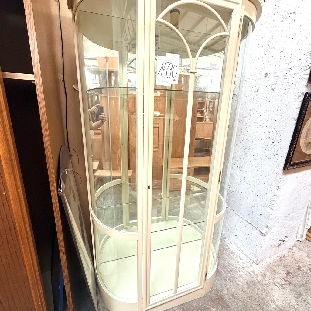 Vitrină Albă din Lemn și Sticlă cu Geamuri Curbate – 102 × 40 × 180 cm