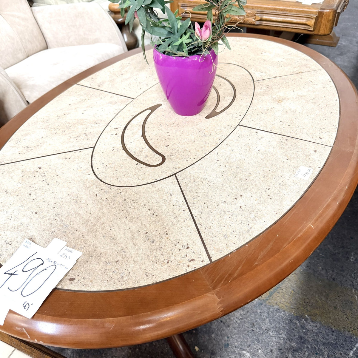 Masă de Cafea din Lemn cu Blat din Ceramică, Reglabilă pe Înălțime – 116 × 82 × 55 cm
