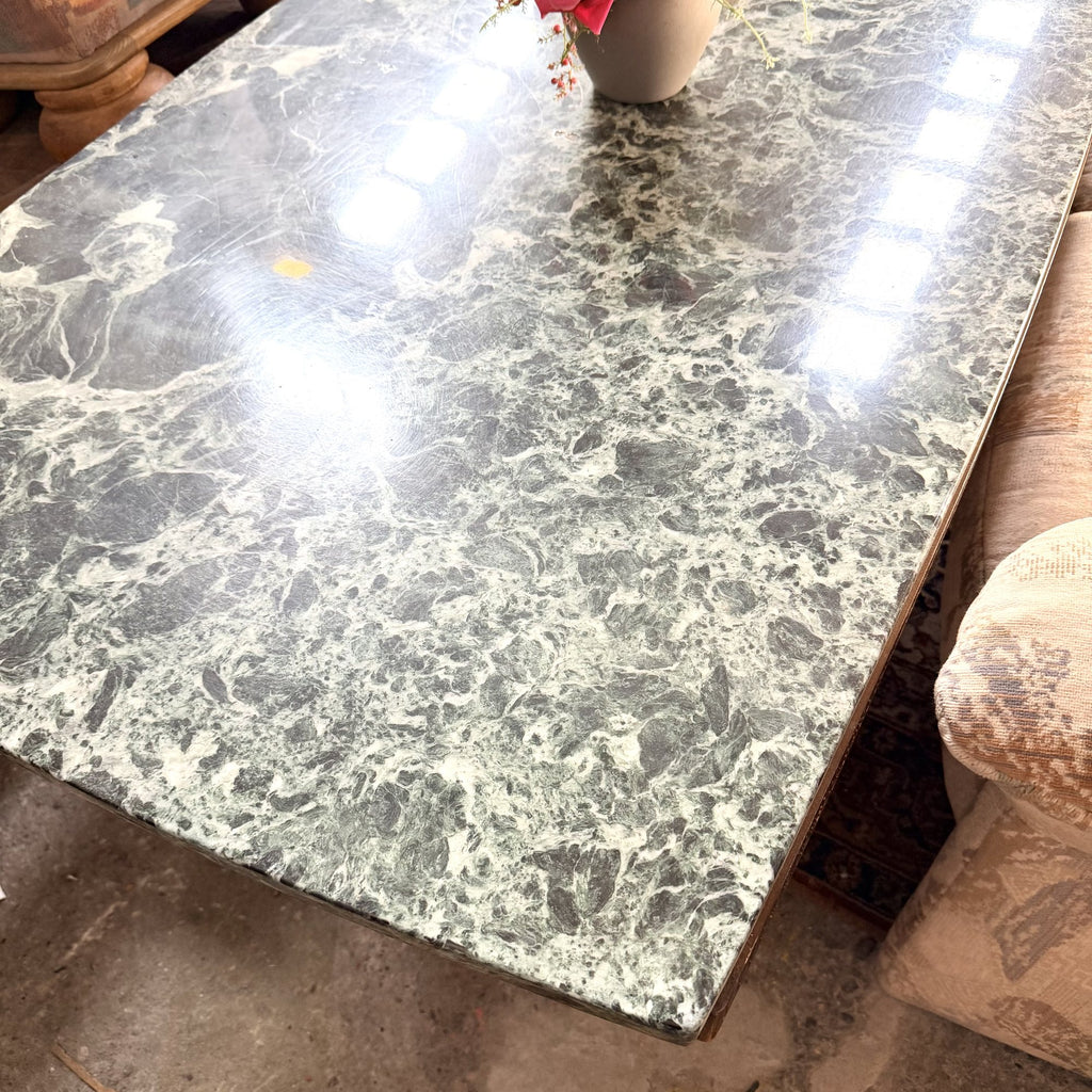 Masă de Cafea din Lemn cu Blat din Granit Natural Verde – 149 × 80 × 56 cm