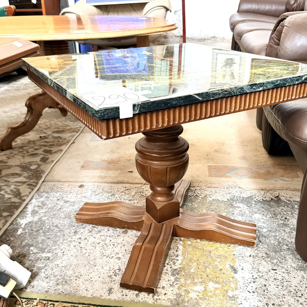 Masă de Cafea din Lemn cu Blat din Granit Verde – 60 × 60 × 53 cm