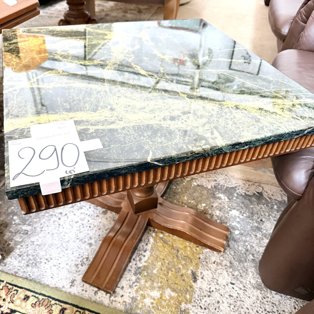 Masă de Cafea din Lemn cu Blat din Granit Verde – 60 × 60 × 53 cm