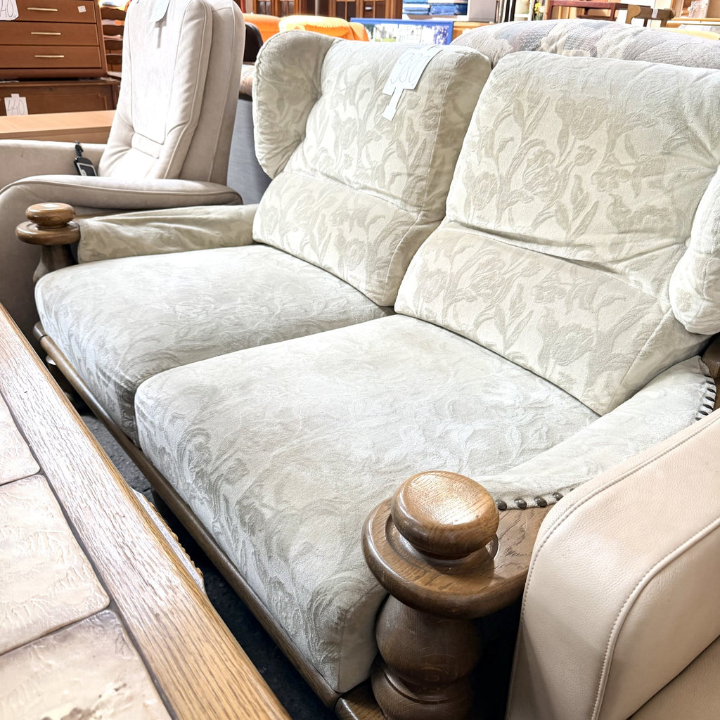 Canapea Vintage 2 Locuri din Lemn Masiv cu Tapițerie din Stofă – 155 × 95 × 90 cm
