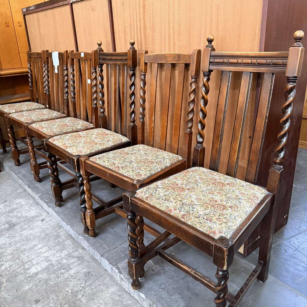 Set 6 Scaune din Lemn cu Tapițerie Florală – 46 × 44 × 102 cm