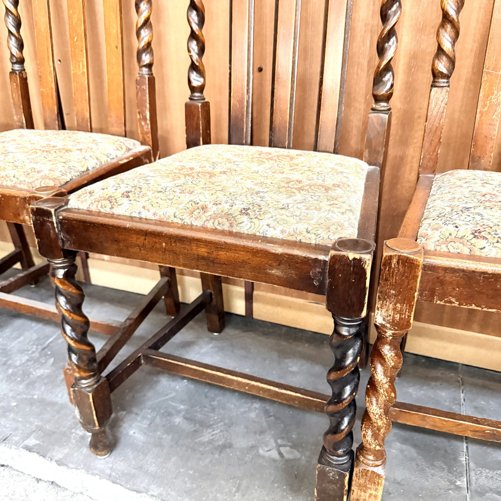 Set 6 Scaune din Lemn cu Tapițerie Florală – 46 × 44 × 102 cm