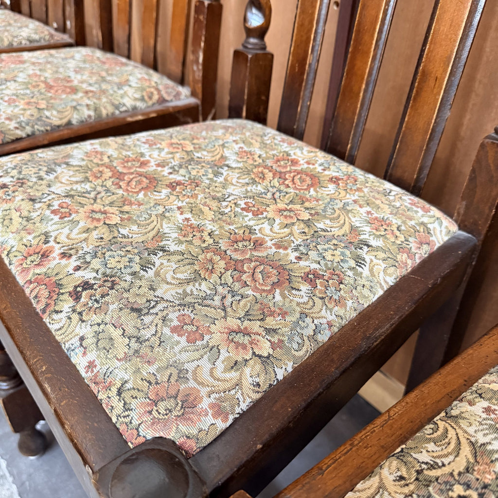 Set 6 Scaune din Lemn cu Tapițerie Florală – 46 × 44 × 102 cm