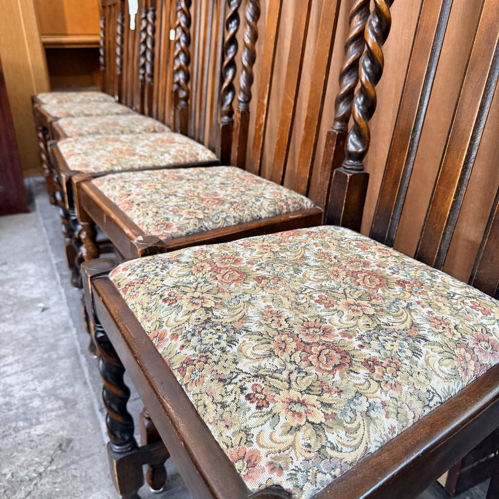 Set 6 Scaune din Lemn cu Tapițerie Florală – 46 × 44 × 102 cm
