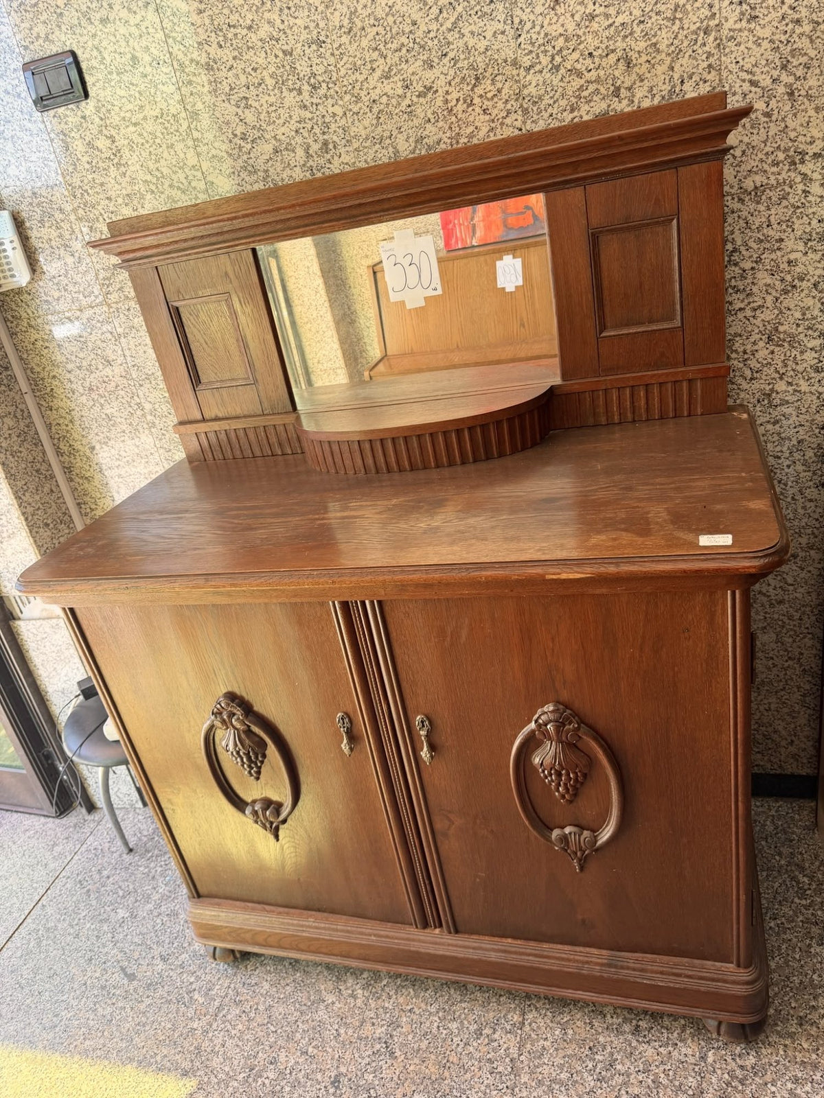 Bibliotecă Vintage cu Oglindă și 2 Uși – 115 × 55 × 150 cm