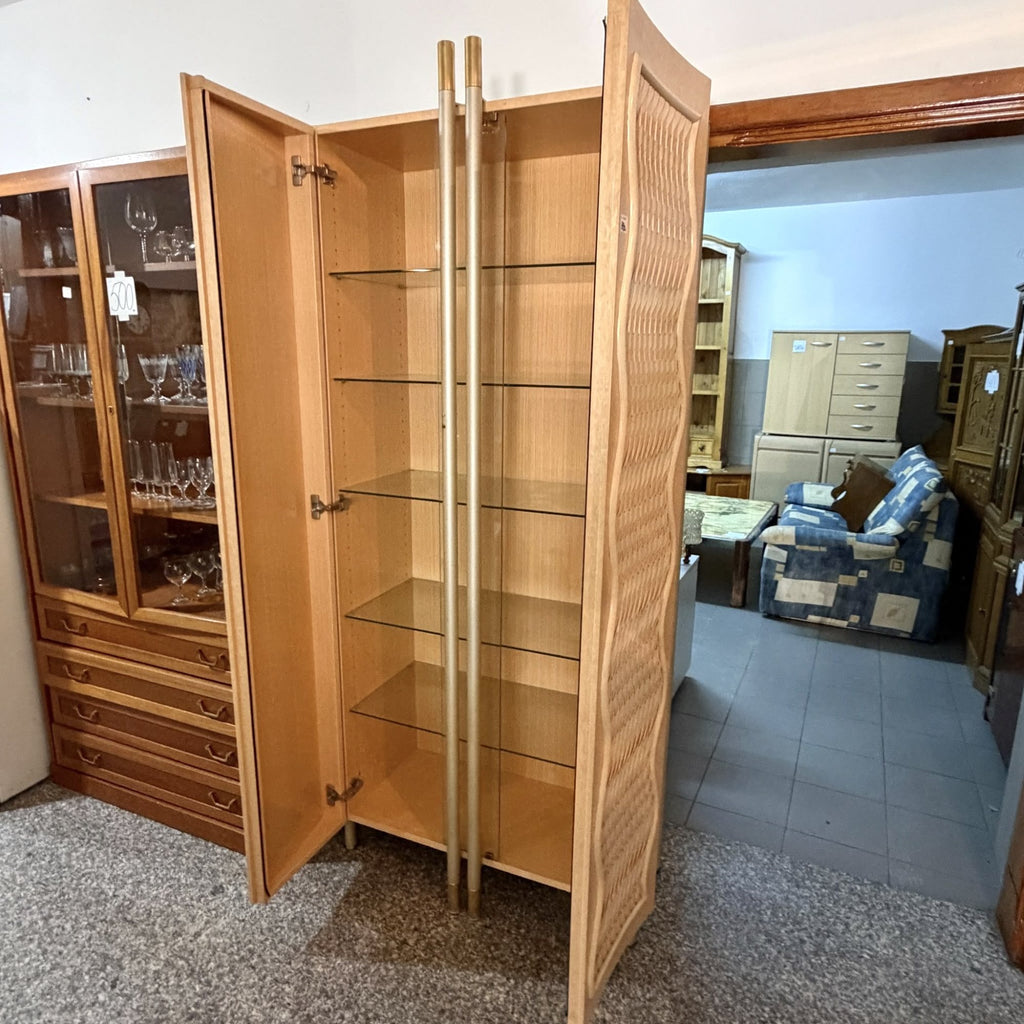 Dulap cu 2 Uși și Polițe din Sticlă – 100 × 45 × 210 cm