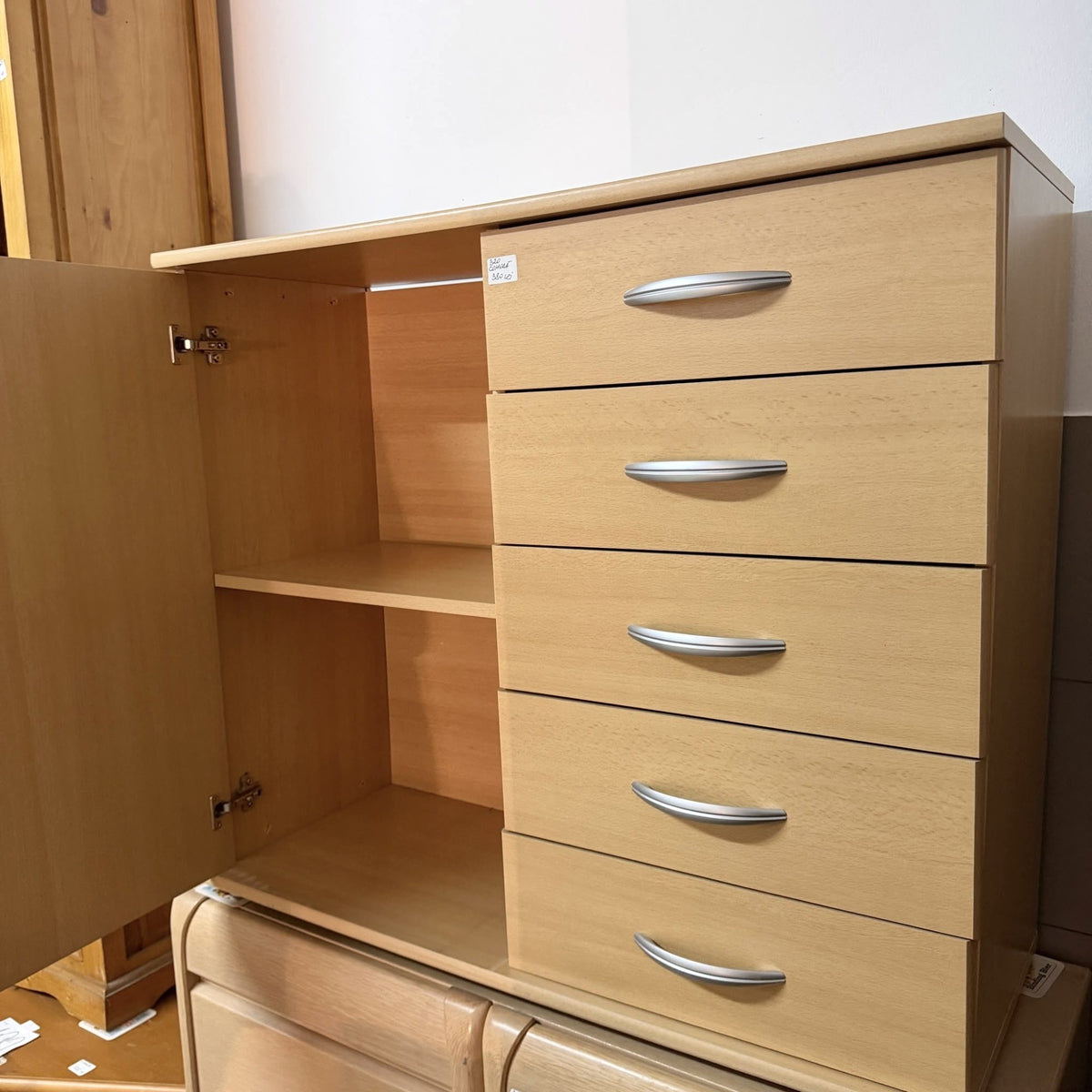 Comodă din PAL cu 1 Ușă și 5 Sertare – 100 × 36 × 86 cm