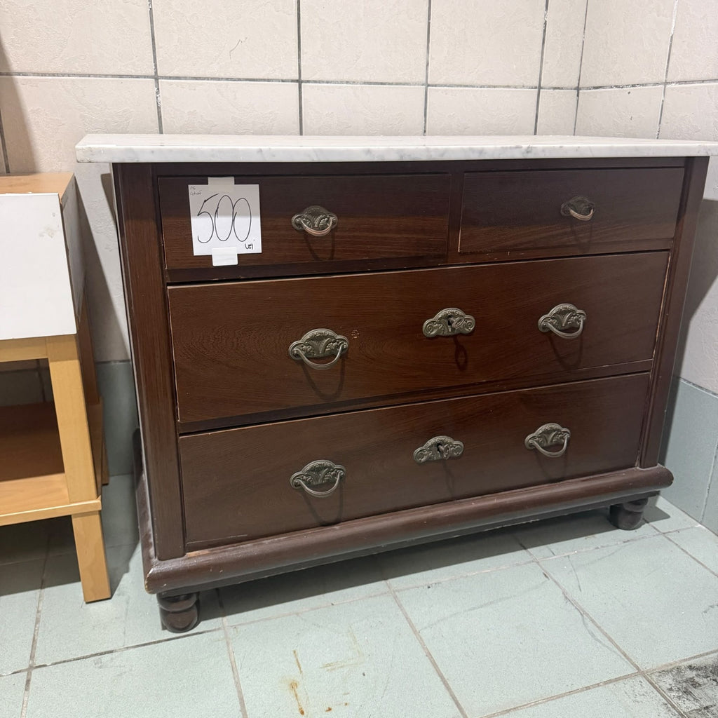 Comodă din Lemn Masiv cu 4 Sertare și Blat din Marmură Naturală – 110 × 60 × 80 cm