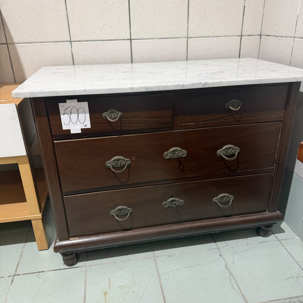 Comodă din Lemn Masiv cu 4 Sertare și Blat din Marmură Naturală – 110 × 60 × 80 cm