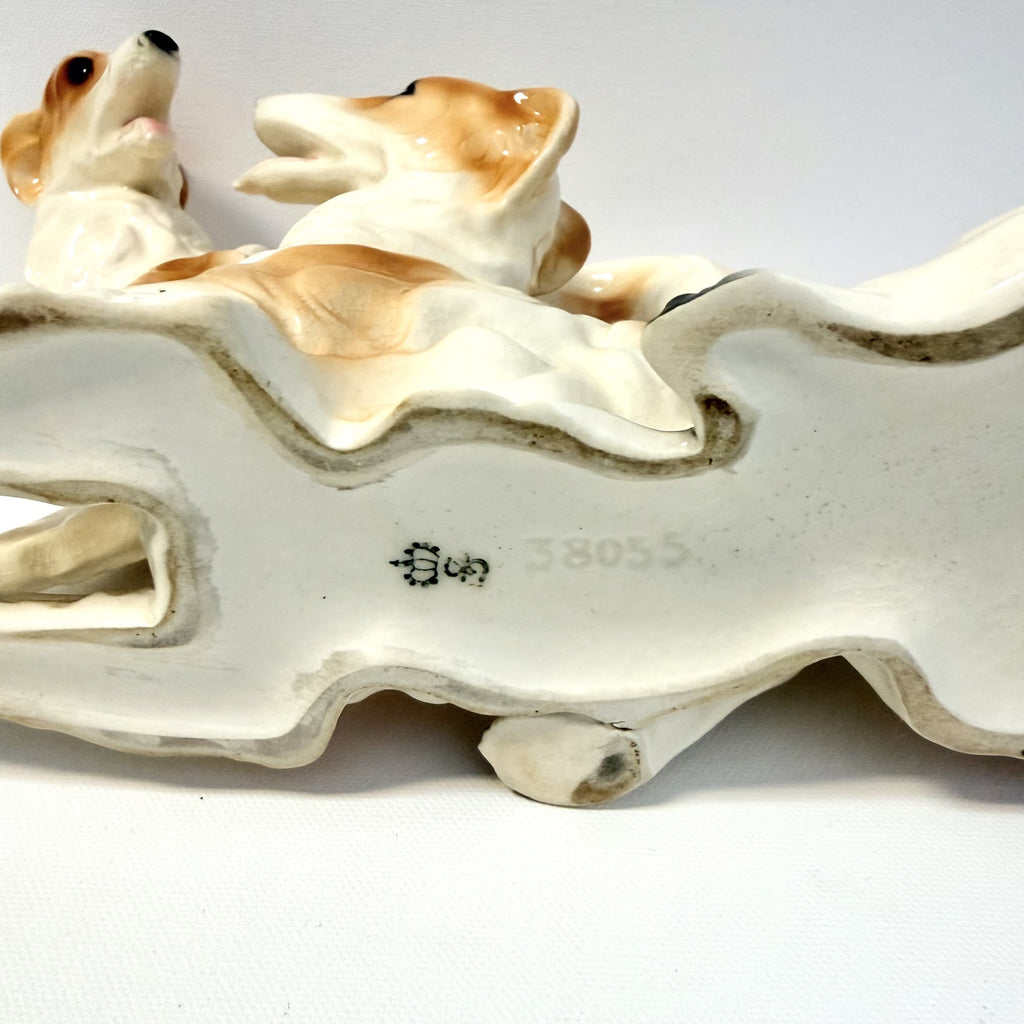 Bibelou din Porțelan Fin Sitzendorf – Borzoi / Wolfhound Dogs, Nr. 38055 – 31 × 11 × 20 cm